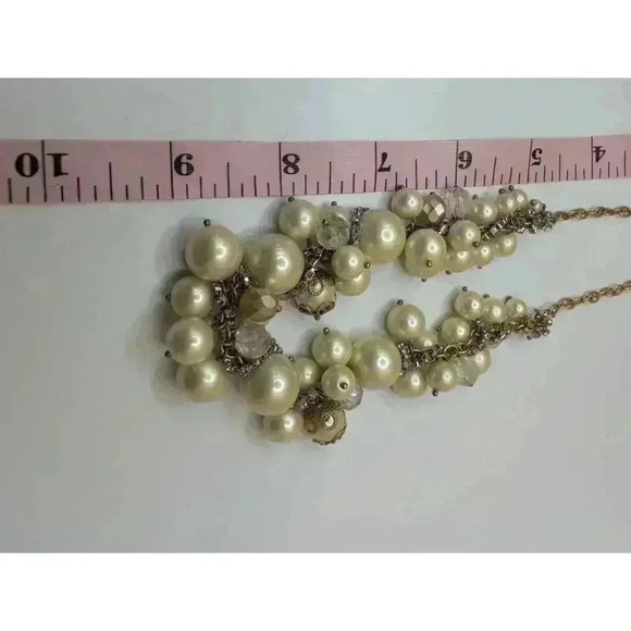 Lux by Carolee Gold Pearl Embellished Beaded Cluster Design Statement Necklace - Picture 5 of 5